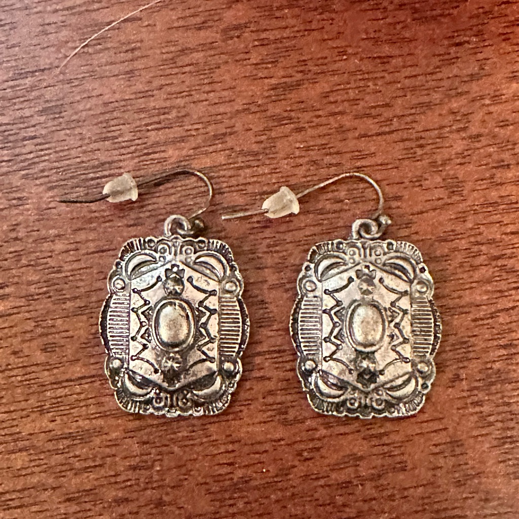 Rectangular Silver Earrings With Etched Pattern